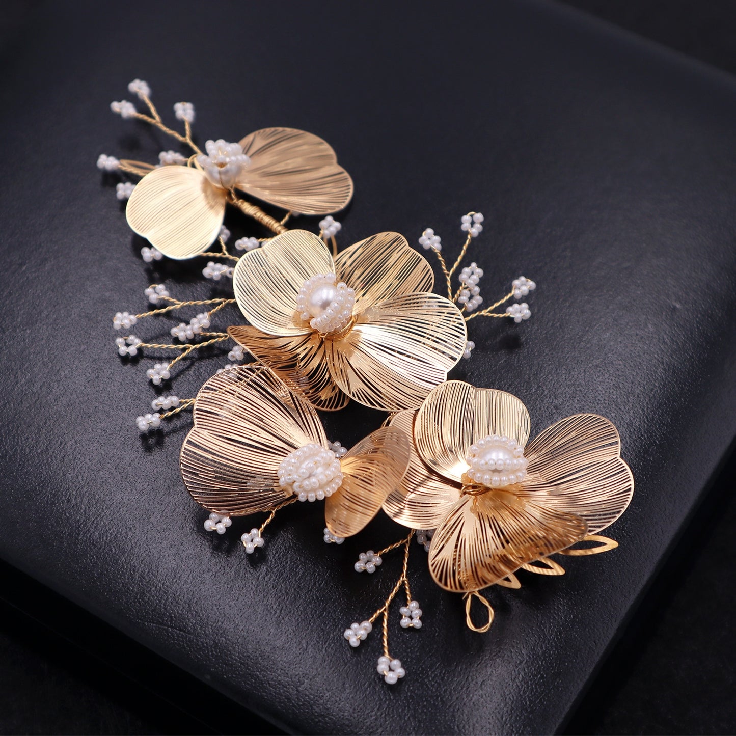 Bridal Gold Flower Hair and Earring Set for Wedding Dress Accessories