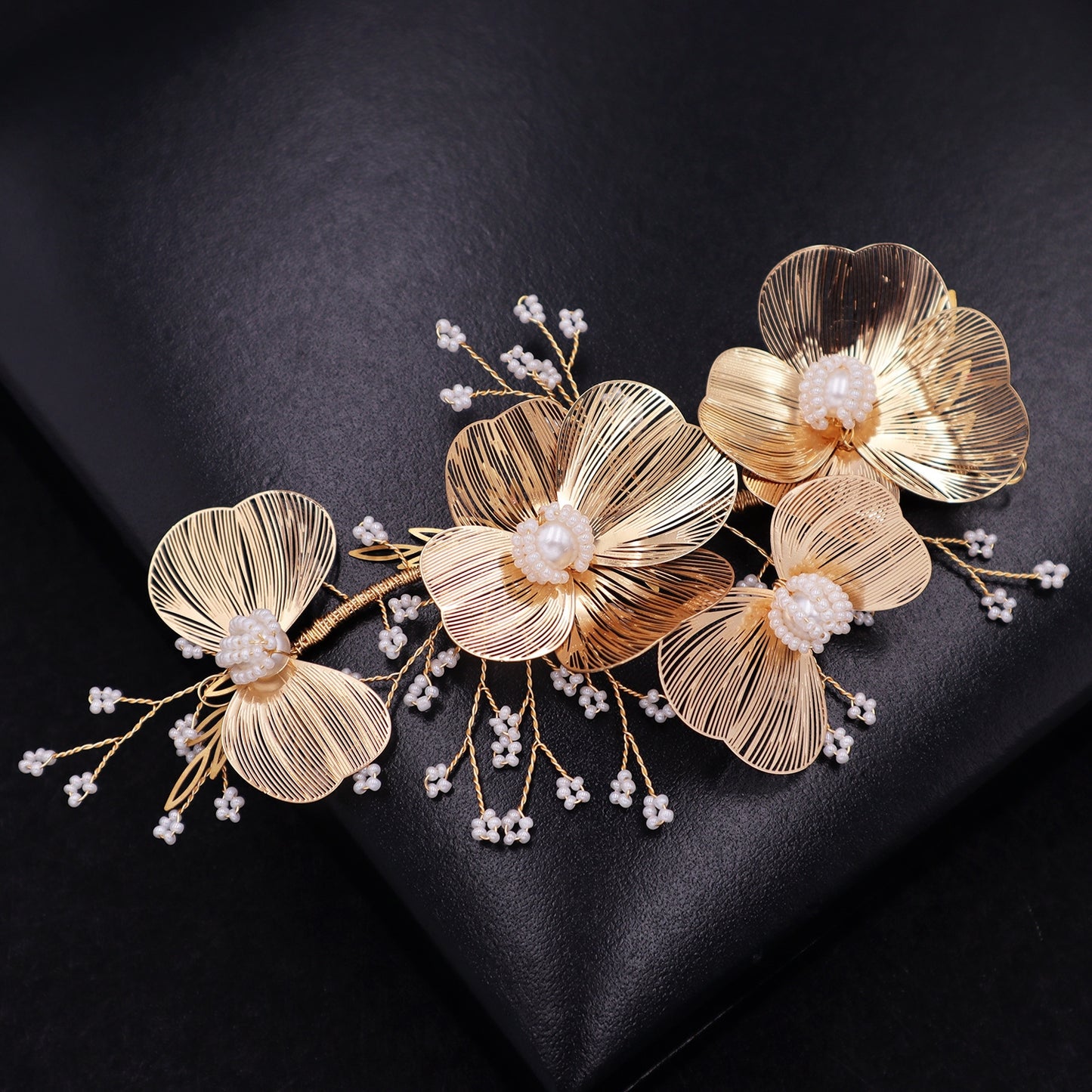 Bridal Gold Flower Hair and Earring Set for Wedding Dress Accessories