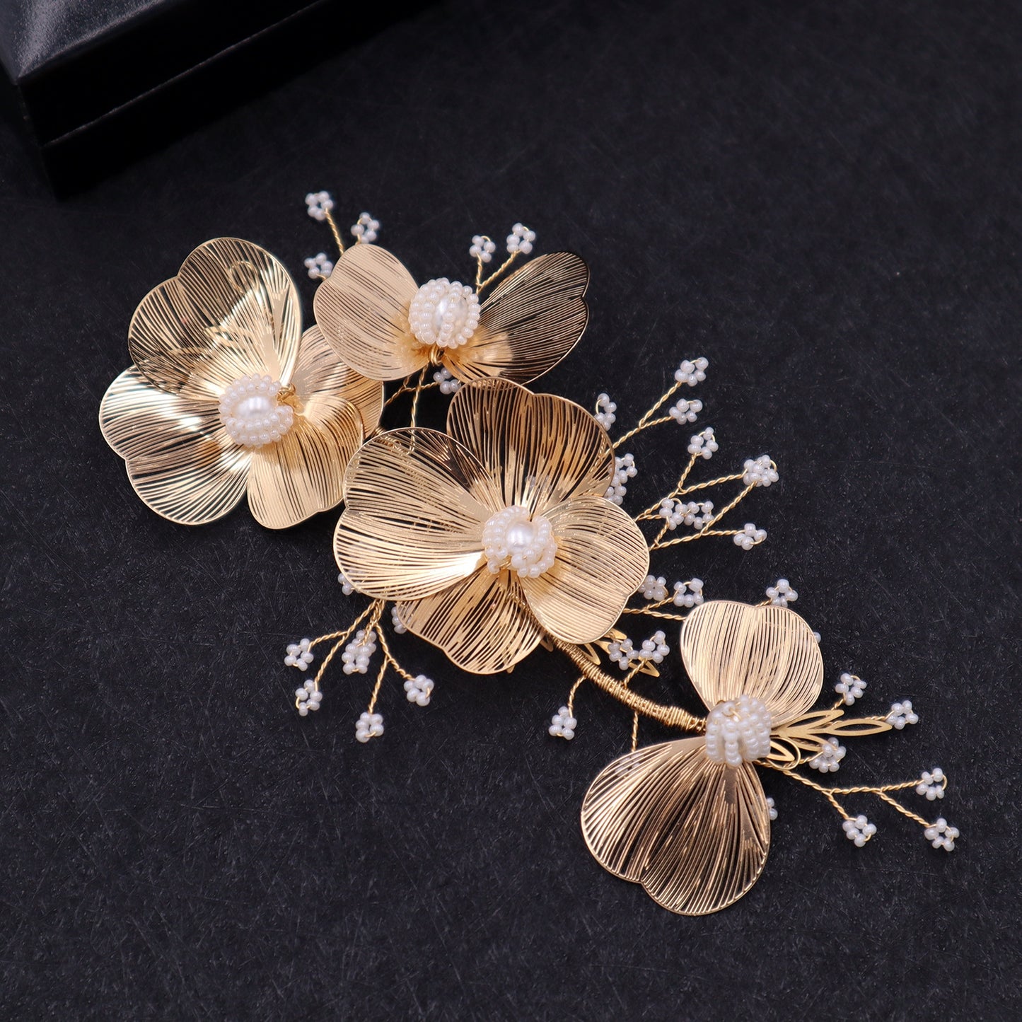 Bridal Gold Flower Hair and Earring Set for Wedding Dress Accessories