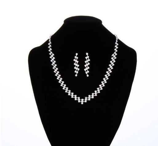 Bridal Rhinestone Jewelry Set - Glass Inlay Necklace and Earrings