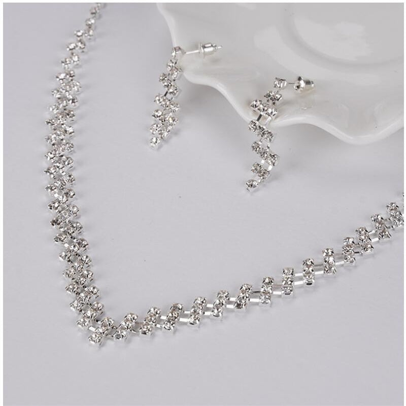 Bridal Rhinestone Jewelry Set - Glass Inlay Necklace and Earrings