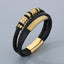 Men's Geometric Stainless Steel & Leather Bracelet with Magnetic Clasp