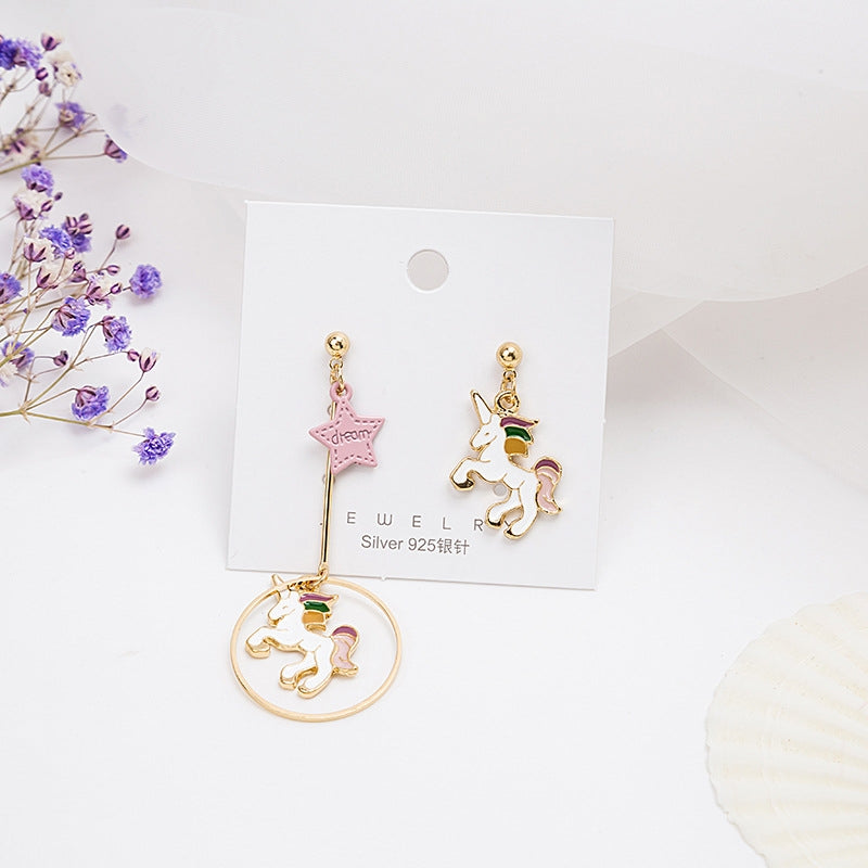 Cartoon Asymmetrical Rabbit and Mermaid Pearl Earrings in 925 Silver