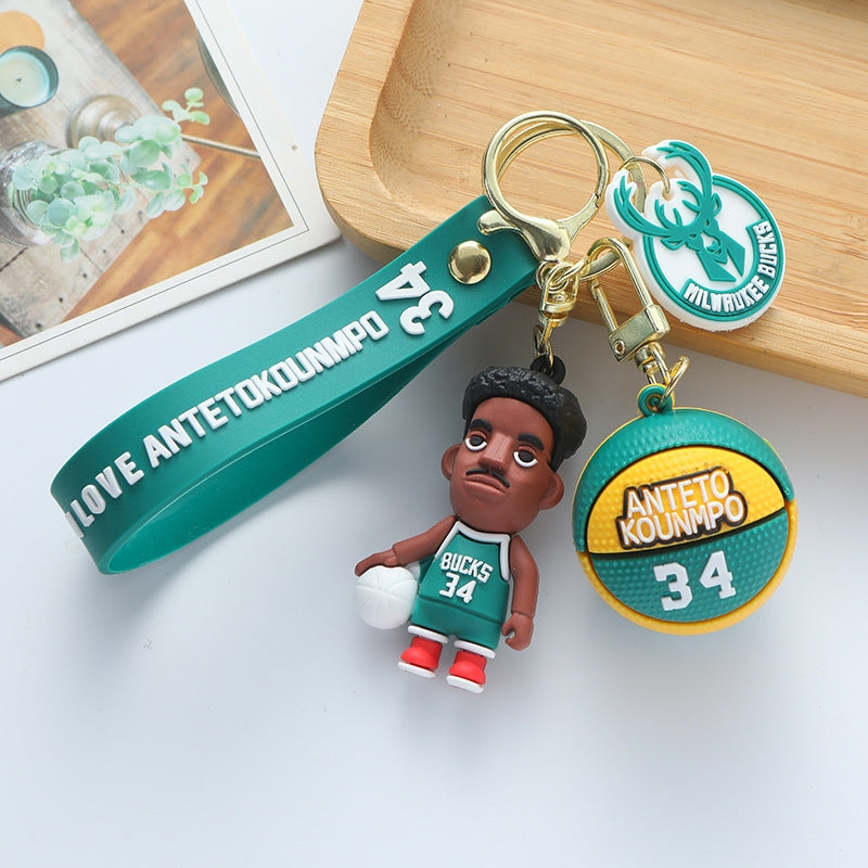 Cartoon Basketball Star Keychain Pendant - Curry, James, Owen, Bryant