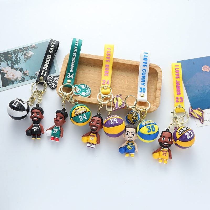 Cartoon Basketball Star Keychain Pendant - Curry, James, Owen, Bryant