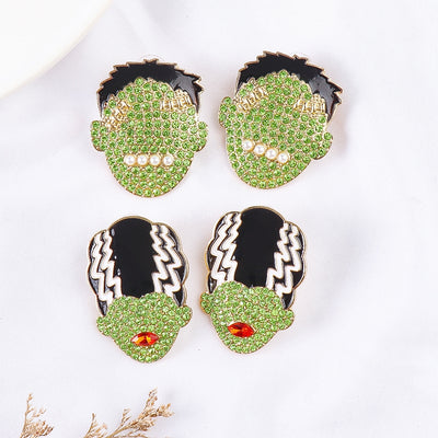 Cartoon Hulk Green Head Halloween Earrings - European and American Creative Jewelry