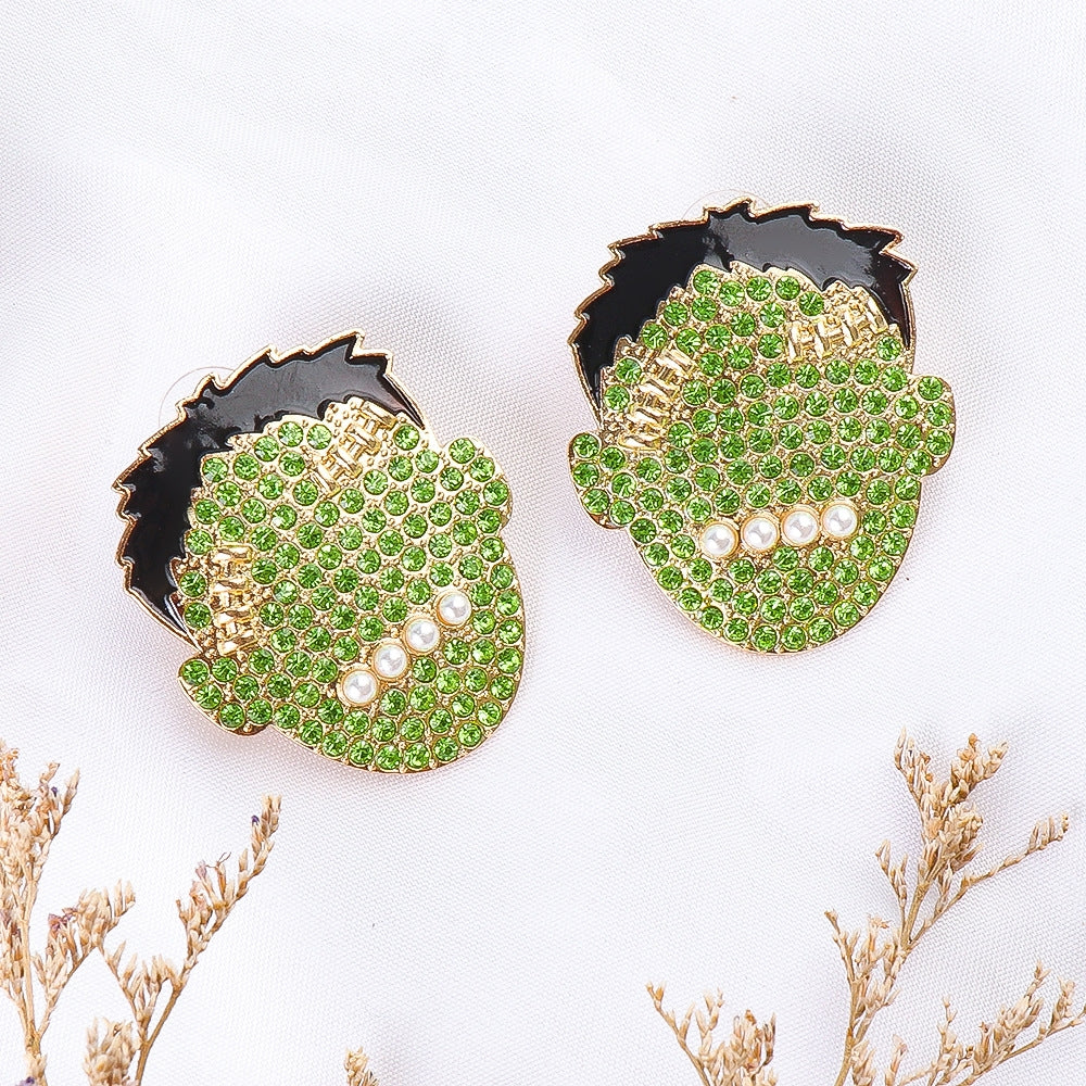 Cartoon Hulk Green Head Halloween Earrings - European and American Creative Jewelry