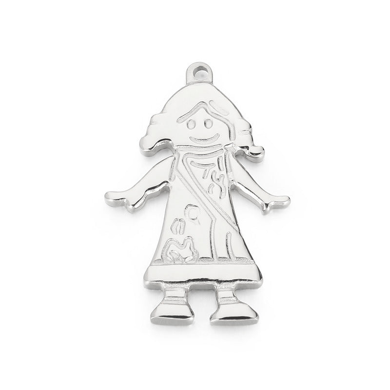 "Stainless Steel Cartoon Character Music Girl Pendant DIY Jewelry Accessories"