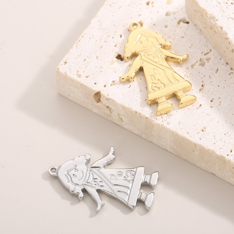 "Stainless Steel Cartoon Character Music Girl Pendant DIY Jewelry Accessories"