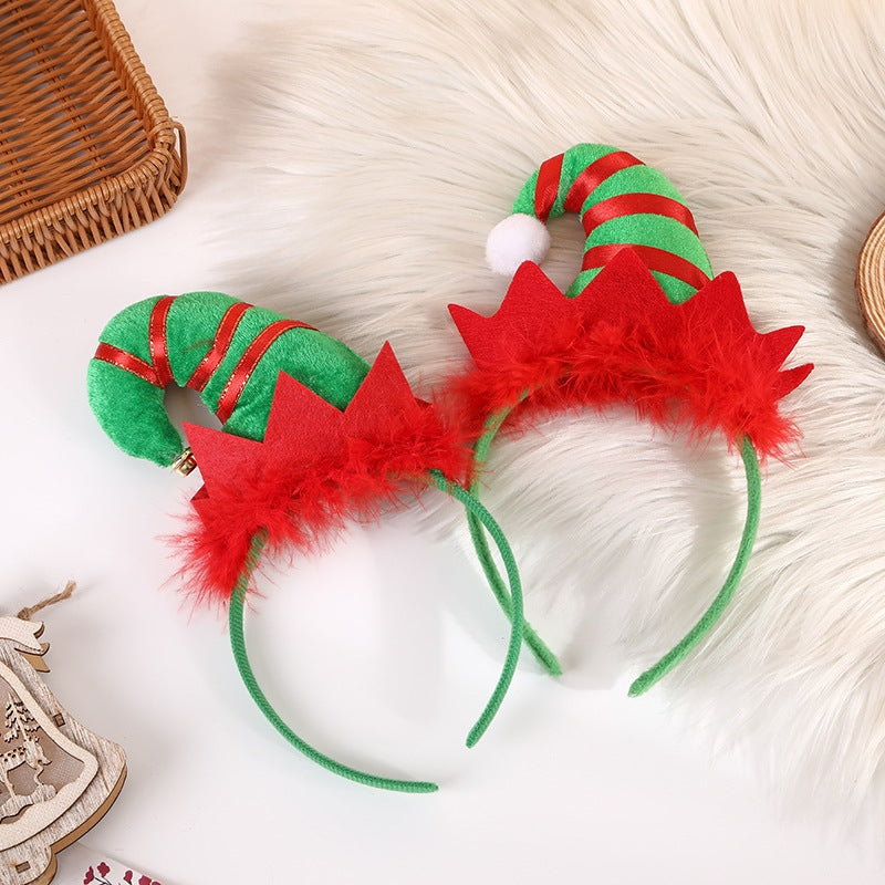 Cartoon Christmas Elf Plaid Headband for Kids Party