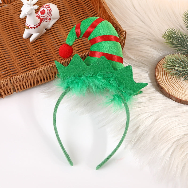 Cartoon Christmas Elf Plaid Headband for Kids Party