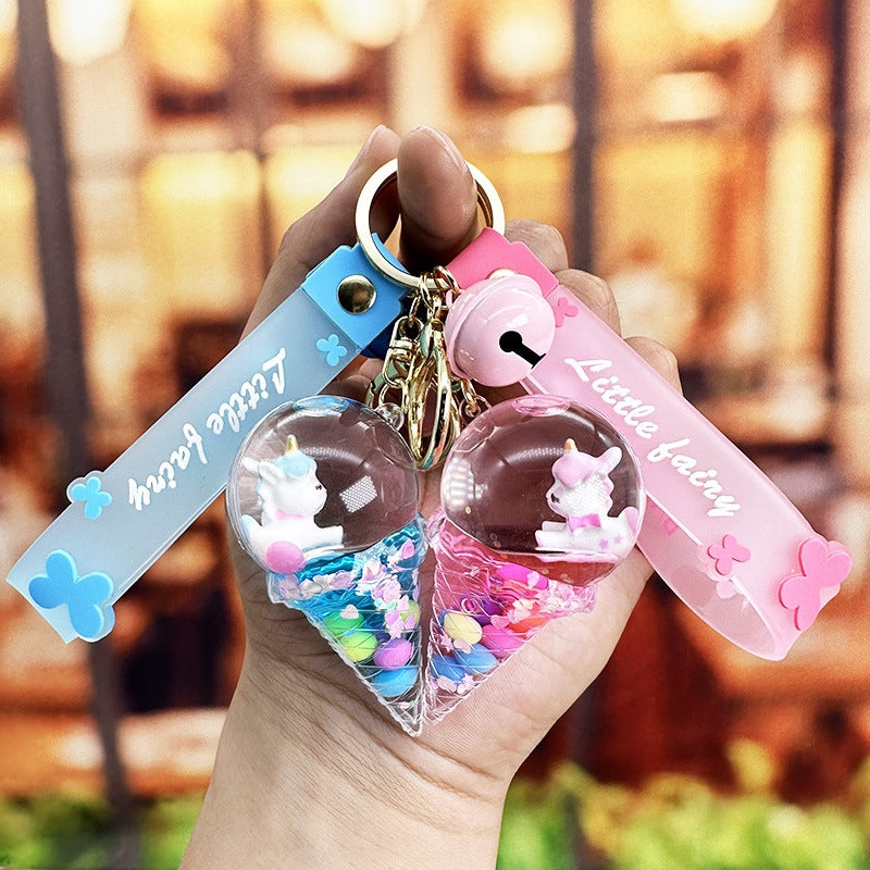 Cartoon Unicorn Acrylic Keychain Pendant with Crystal Ice Cream Charm