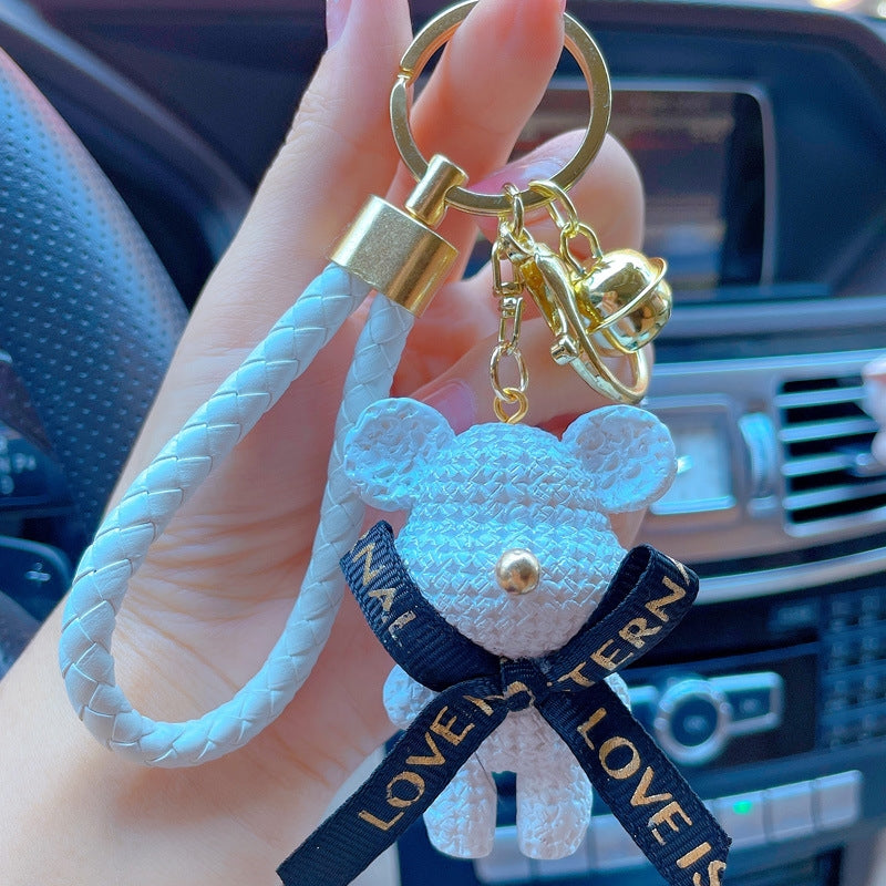 Cartoon Bear Resin Bow Knot Keychain Pendant for Bags and Cars