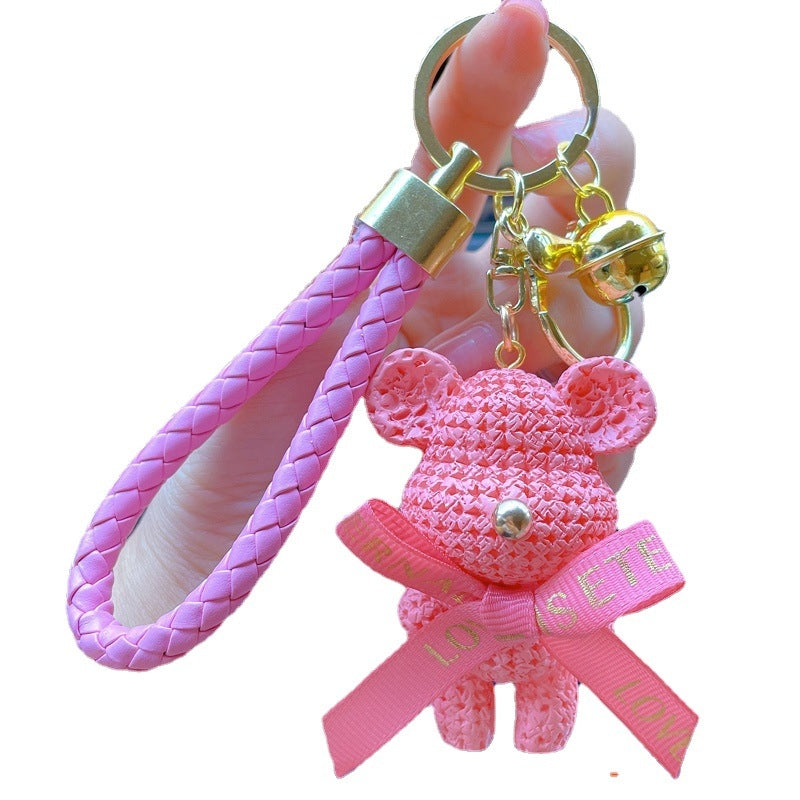 Cartoon Bear Resin Bow Knot Keychain Pendant for Bags and Cars