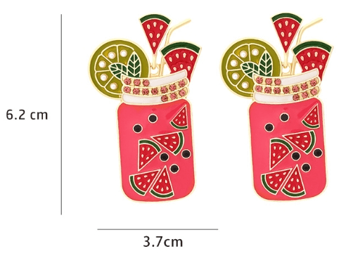 Cartoon Fruit Enamel Zinc Alloy Juice Cup Drop Earrings for Women