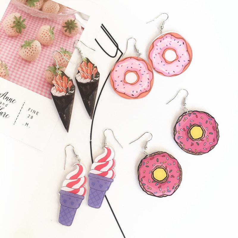 Cartoon Geometric Acrylic Sushi Donut Earrings