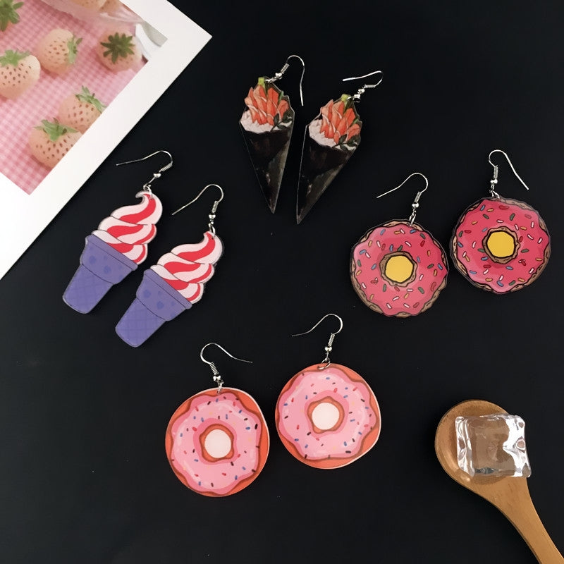 Cartoon Geometric Acrylic Sushi Donut Earrings