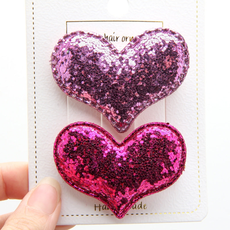 Cartoon Heart Sequin Fabric Hair Clip for Girls