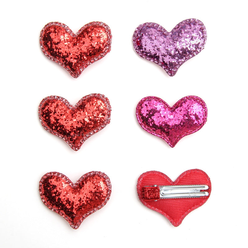 Cartoon Heart Sequin Fabric Hair Clip for Girls