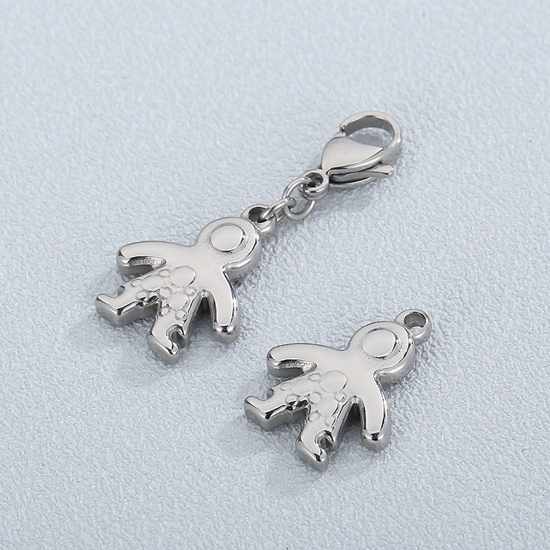 Cartoon Stainless Steel Boy Pendant Necklace with Lobster Clasp and Titanium Steel Strap
