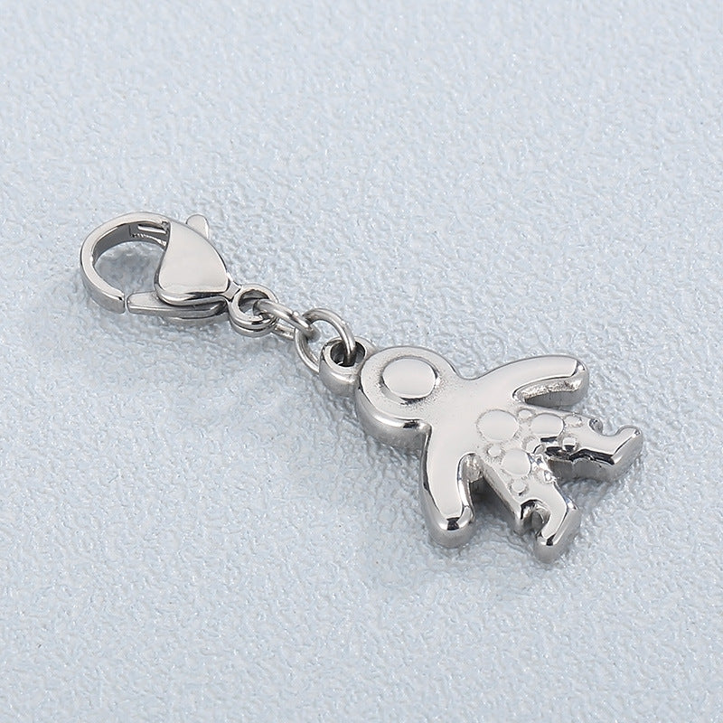 Cartoon Stainless Steel Boy Pendant Necklace with Lobster Clasp and Titanium Steel Strap