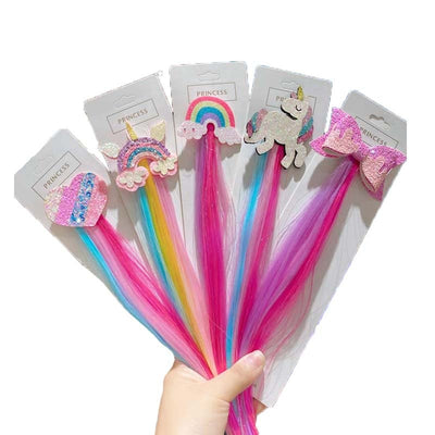 Cartoon Rainbow Hair Clip and Unicorn Wig Set for Kids