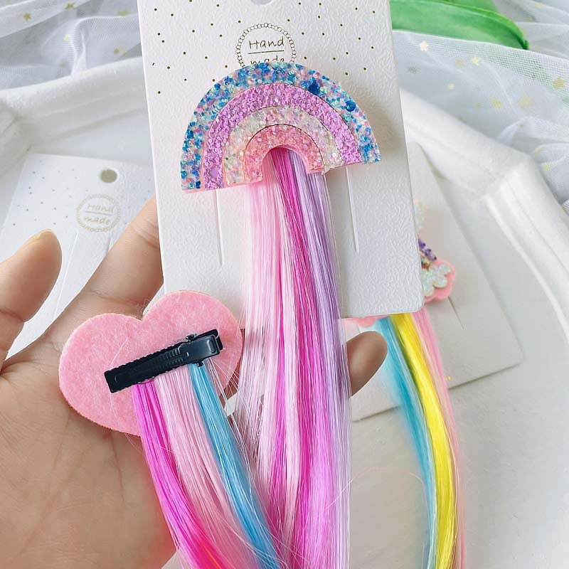 Cartoon Rainbow Hair Clip and Unicorn Wig Set for Kids