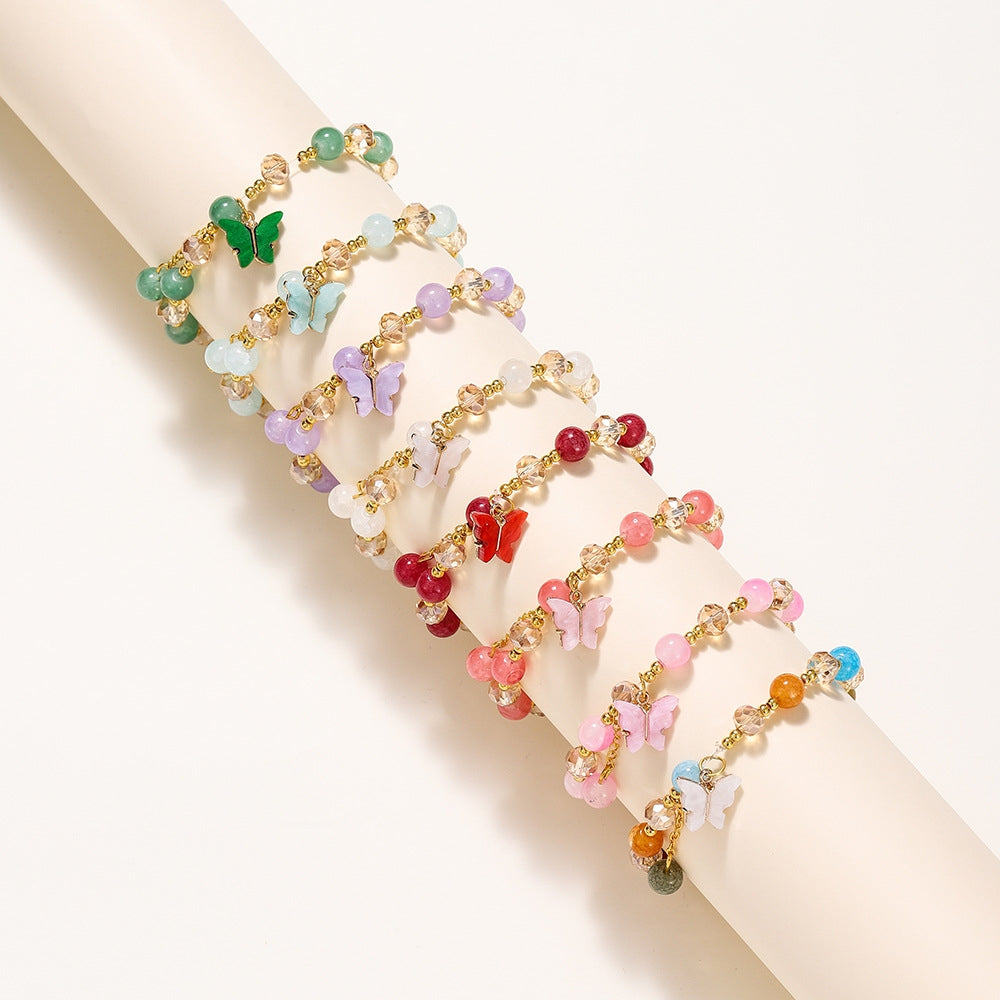 Cartoon Rhombus Butterfly Crystal Beaded Bracelet for Women and Kids