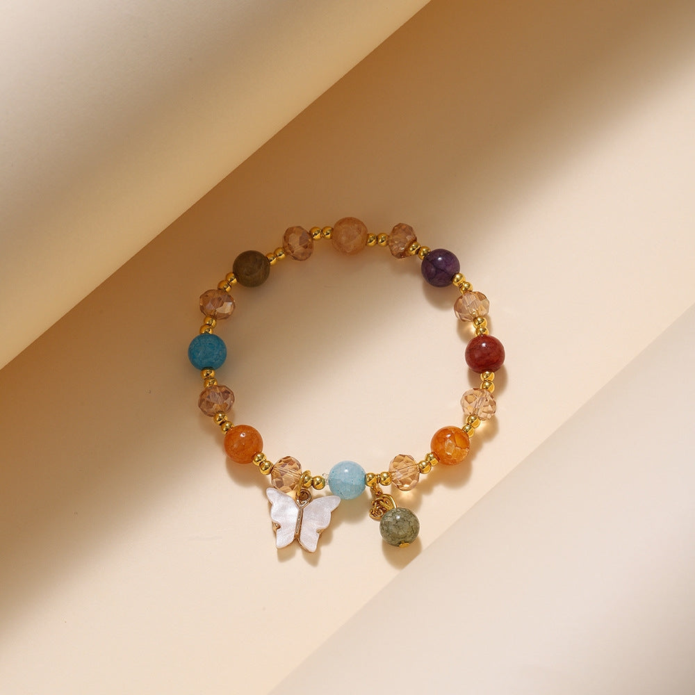 Cartoon Rhombus Butterfly Crystal Beaded Bracelet for Women and Kids