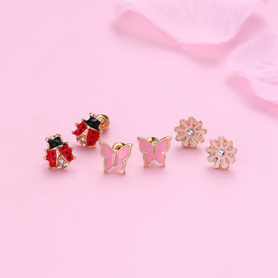 Cartoon Flower & Butterfly Alloy Stud Earrings for Kids and Women Gift