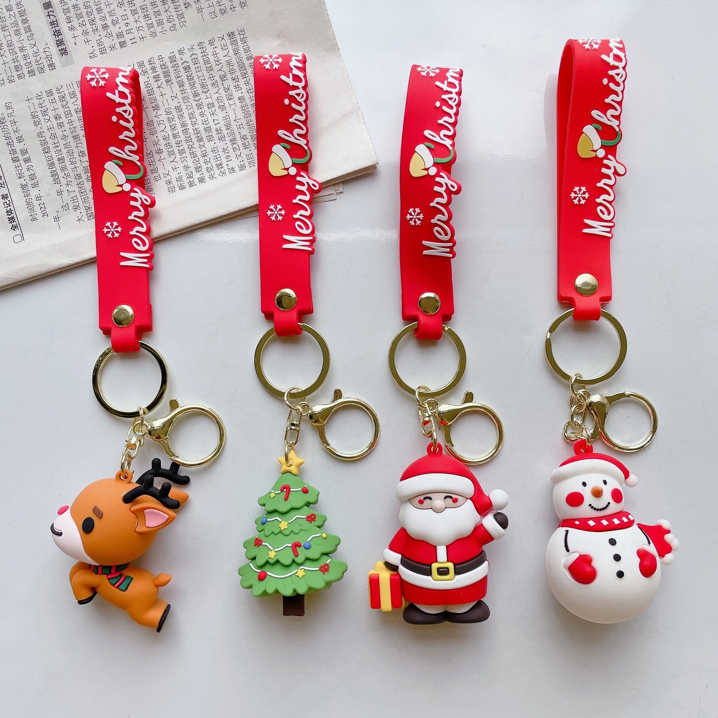 Cartoon Santa Claus and Christmas Tree Silicone Keychain for Women