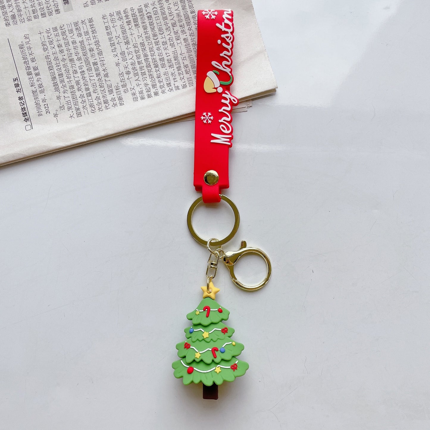 Cartoon Santa Claus and Christmas Tree Silicone Keychain for Women