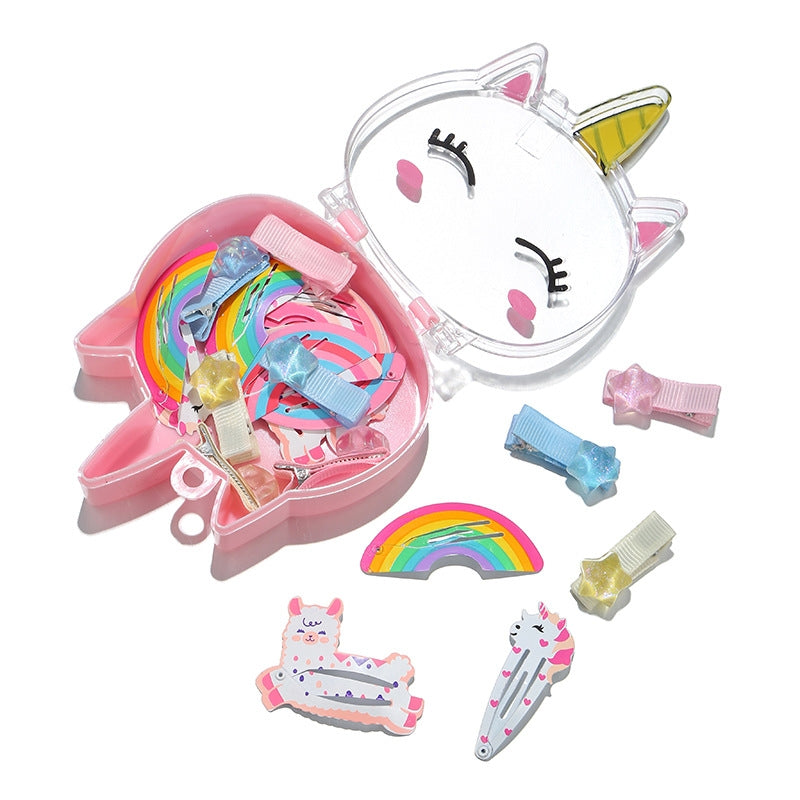 Cartoon Rainbow Metal Hair Clip & Unicorn Hairpin Gift Set for Girls