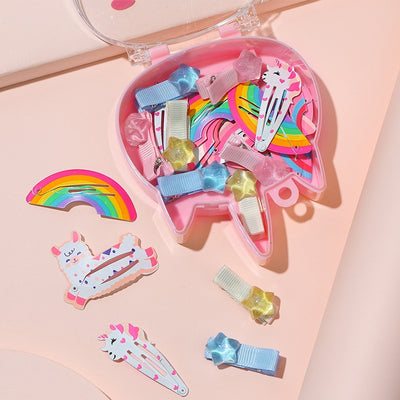 Cartoon Rainbow Metal Hair Clip & Unicorn Hairpin Gift Set for Girls