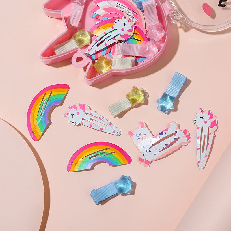 Cartoon Rainbow Metal Hair Clip & Unicorn Hairpin Gift Set for Girls