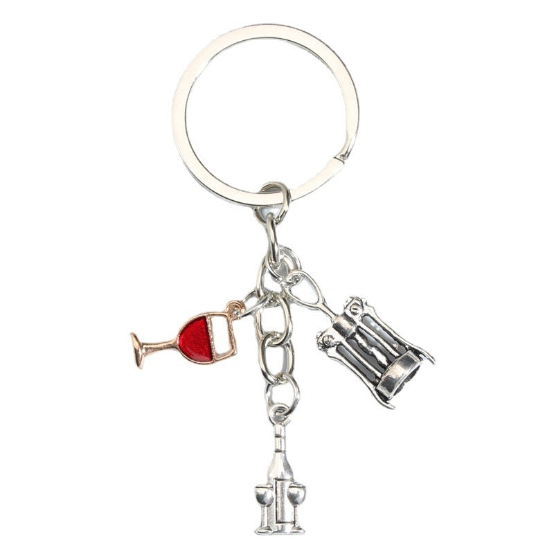 Cartoon Wine Glass Alloy Keychain with Bottle Opener Pendant