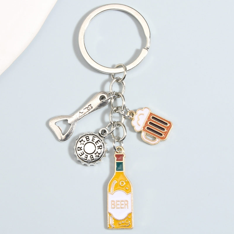 Cartoon Wine Glass Alloy Keychain with Bottle Opener Pendant