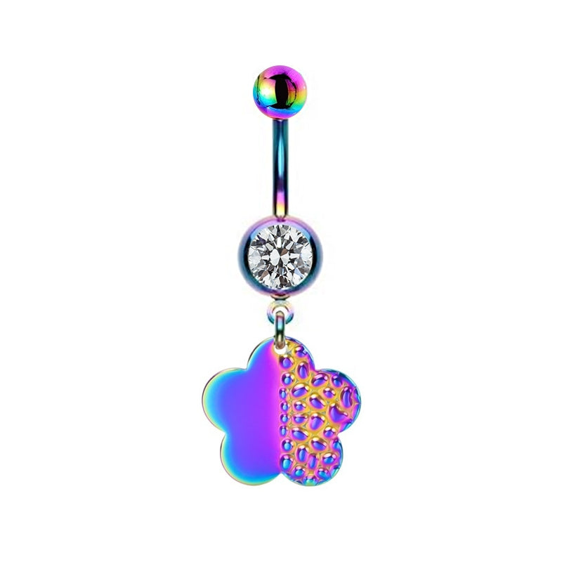 Colorful Floral & Animal Stainless Steel Belly Ring Set with Rhinestones