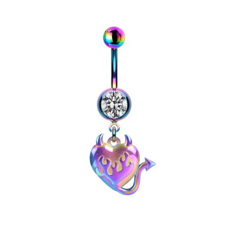 Colorful Floral & Animal Stainless Steel Belly Ring Set with Rhinestones