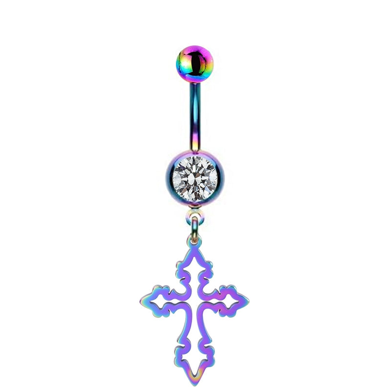 Colorful Floral & Animal Stainless Steel Belly Ring Set with Rhinestones