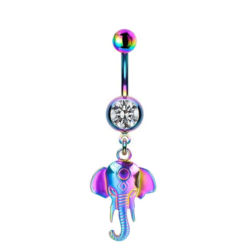 Colorful Floral & Animal Stainless Steel Belly Ring Set with Rhinestones