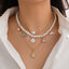 Bohemian Baroque Style Beach Pentagram Shell and Fish Tail Imitation Pearl Pendant Necklace Set