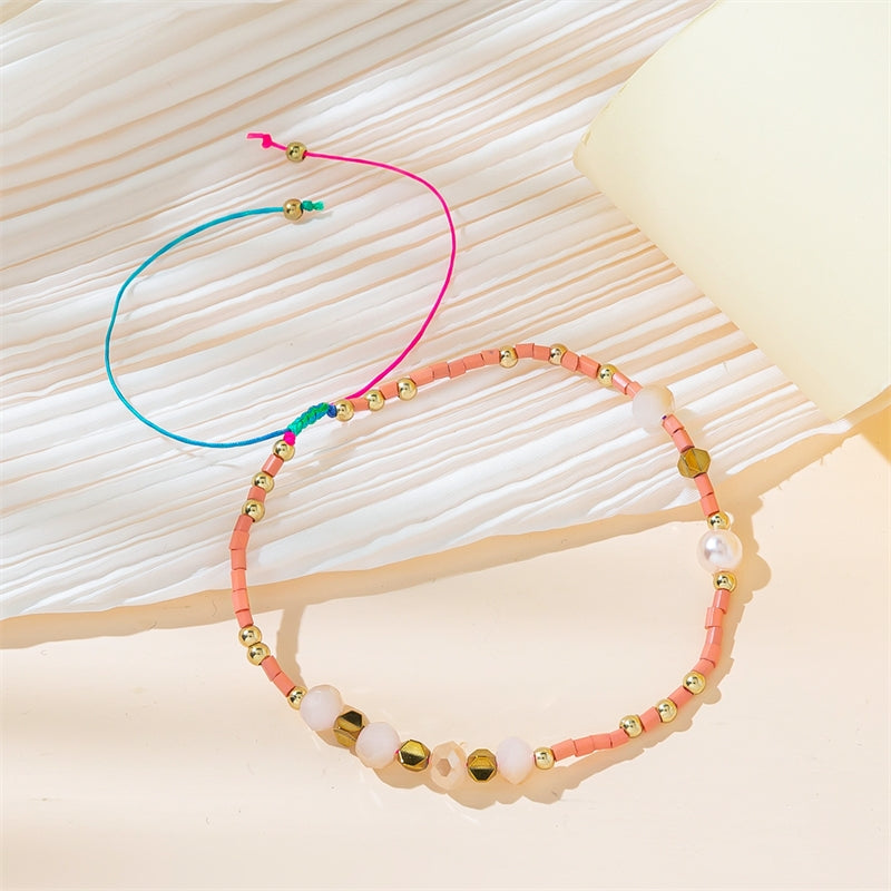 Casual Color Block Crystal Beaded Braided Women's Bracelet