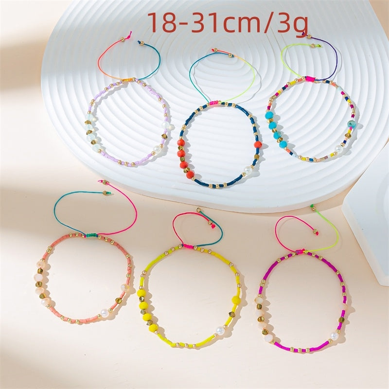 Casual Color Block Crystal Beaded Braided Women's Bracelet