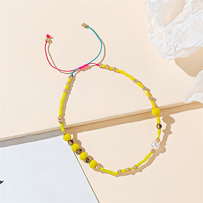 Casual Color Block Crystal Beaded Braided Women's Bracelet