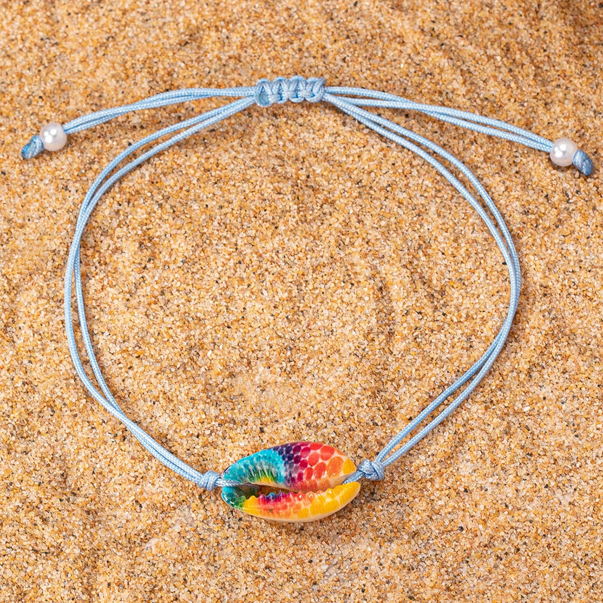 Casual Beach Shell Rope Metal Bracelet with Printed Shell Decoration for Women