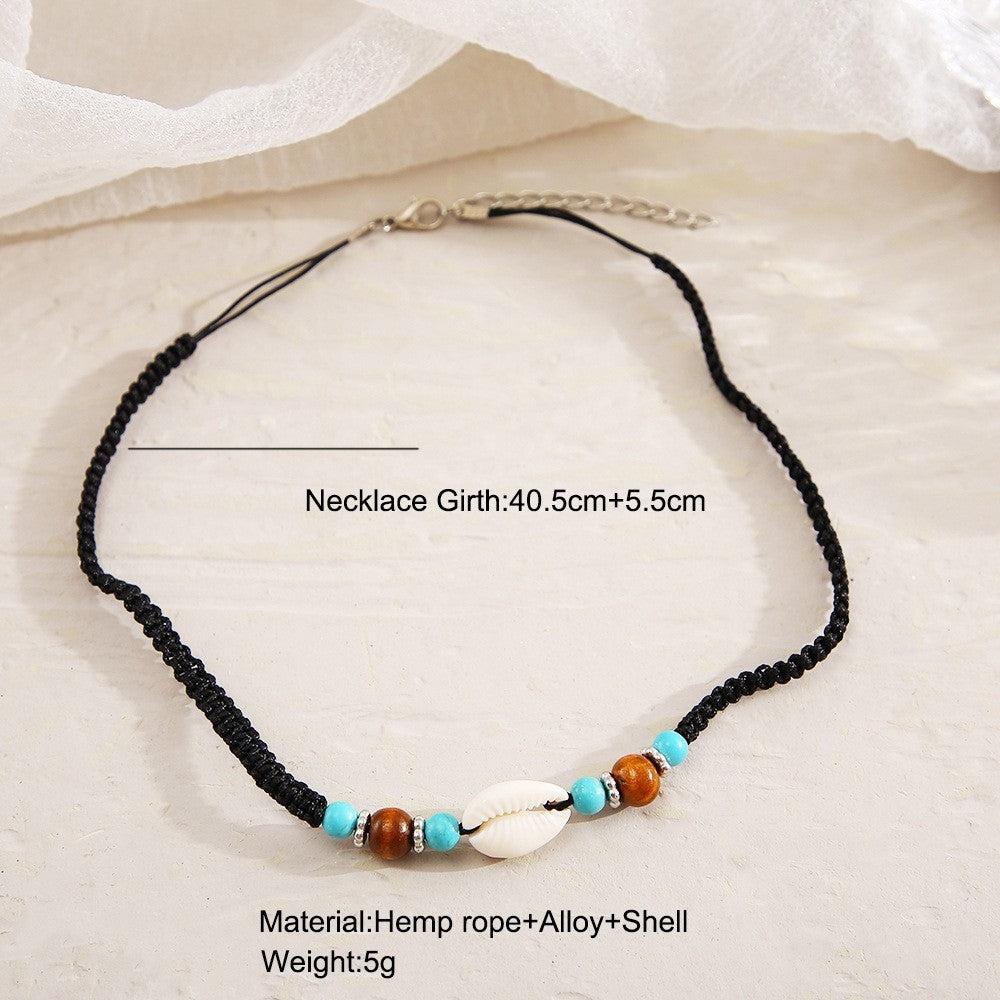 Bohemian Handmade Turquoise Shell Beaded Rope Necklace