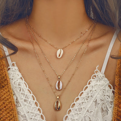 Casual Bohemian Alloy Shell Three Layer Pendant Necklace