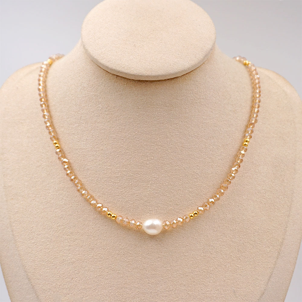 Casual Beach Baroque Freshwater Pearl and Crystal Beaded Necklace