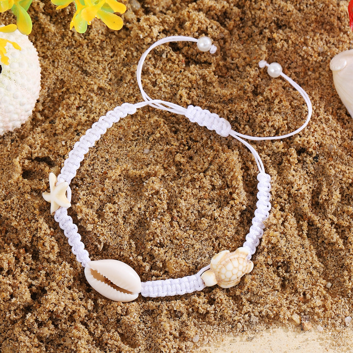 Casual Beach Starfish Shell Nylon Drawstring Bracelet - Marine Series Hand-Woven Turtle Accessory